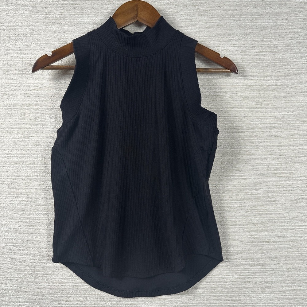 FLX Womens S Ribbed Mock Neck Stretch Knit Top Black Casual Athleisure Preppy
